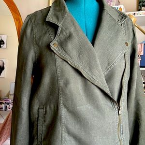 CYNTHIA ROWLEY MOTO GREEN LINEN JACKET